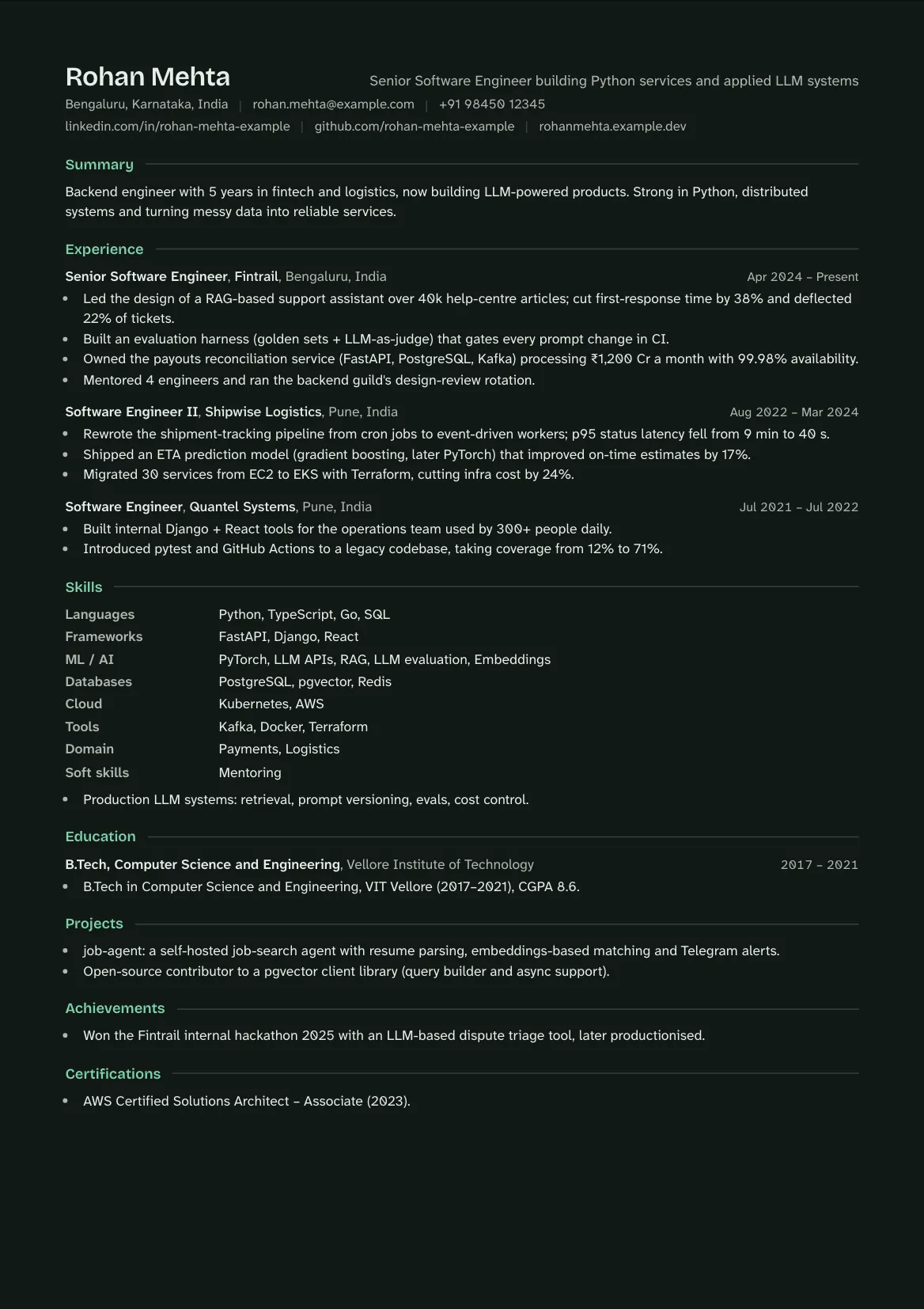 The Compact template with the sample resume.